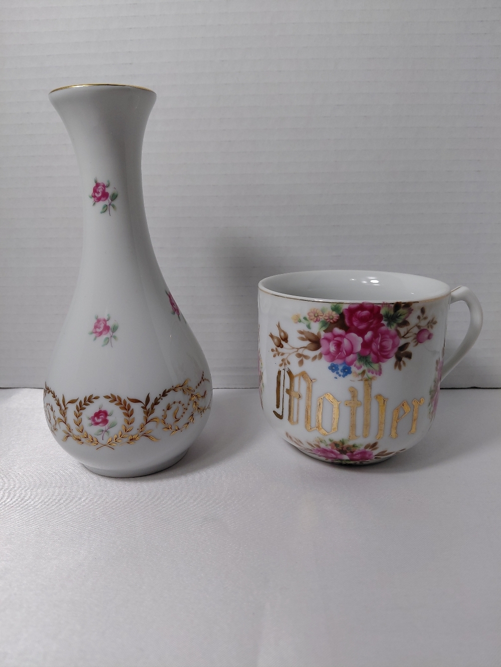 Limoges White Porcelain Marked Vase and ESD Japan Hand Painted Cup With Roses